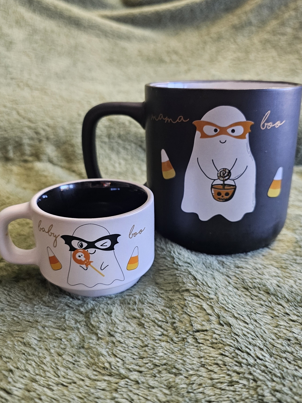 Mama Boo & Baby Boo Halloween Ghost Mug Set Black and Mommy And Me Spooky Cups - Picture 1 of 4